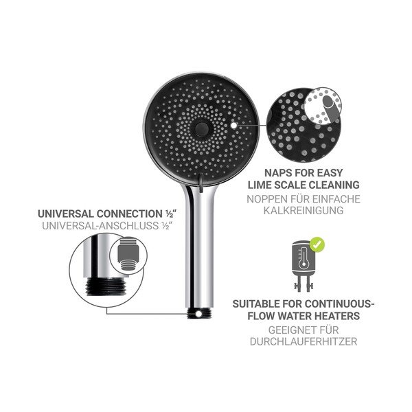 Sudraba krāsas nerūsējošā tērauda dušas komplekts ar rokas dušu/ar bīdāmu turētāju 70 cm Softwater – Wenko-image-2