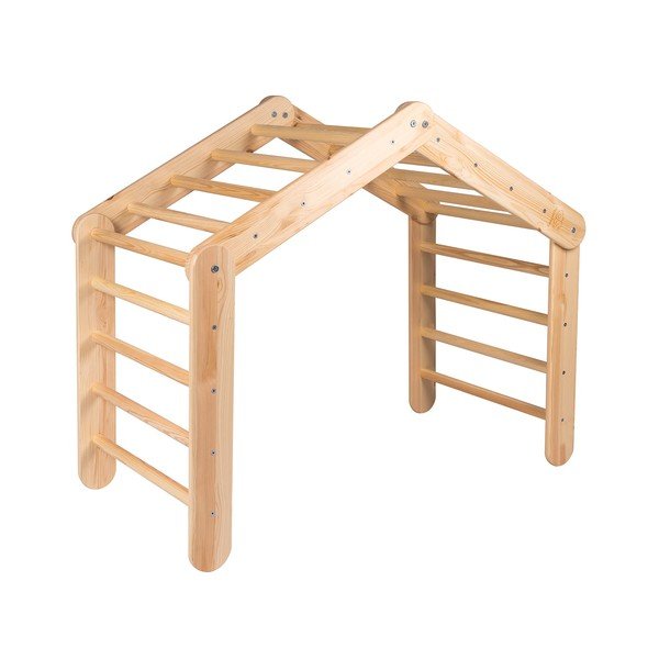 Dabīga toņa priedes masīvkoka kāpelēšanas trijstūris 112x61x94 cm Montessori – Meowbaby