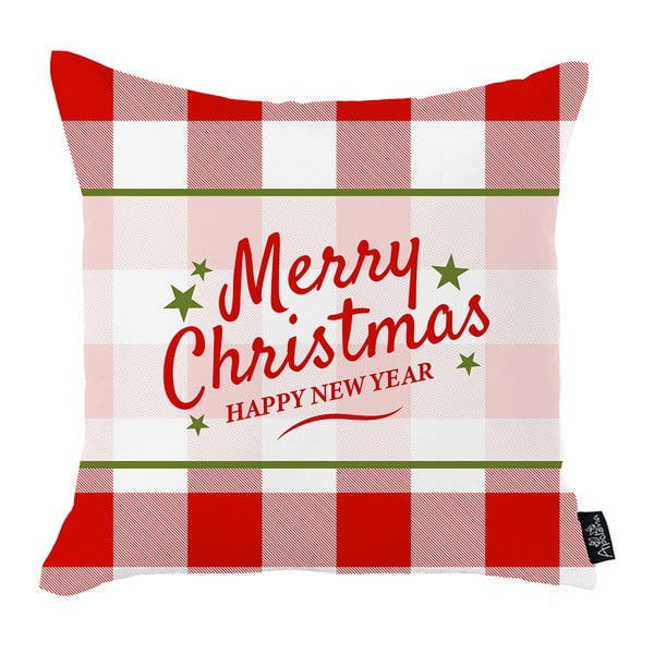 Balts un sarkans Ziemassvētku spilvendrāna Mike & Co. NEW YORK Medus Priecīgus Ziemassvētkus un laimīgu Jauno gadu, 45 x 45 cm