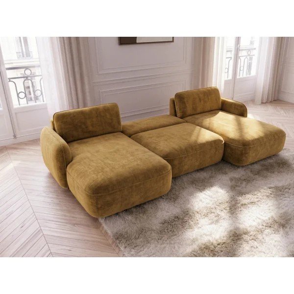 Dzeltens samta salokāms/ar uzglabāšanas vietu (U veida) stūra dīvāns Celeste – Bobochic Paris-image-3