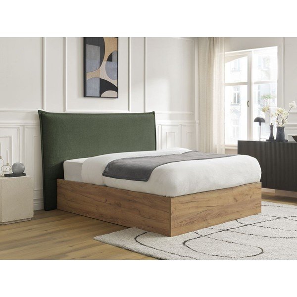 Zaļa polsterēta polsterēta/no skaidu plāksnēm divvietīga gulta ar veļas kasti ar redelēm 160x200 cm Charlie – Bobochic Paris-image-3