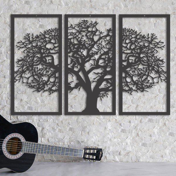 Melna 3 daļu glezna Solid Tree Wall Art-image-1