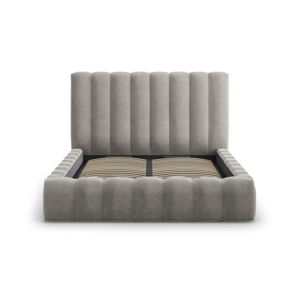 Gaiši pelēka mīksta divvietīga gulta ar uzglabāšanas vietu un režģi 180x200 cm Kelp – Micadoni Home-image-2