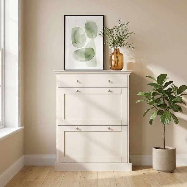 Bēšs matēts atverams apavu plaukts 80x105x30 cm Binz – Støraa-image-1