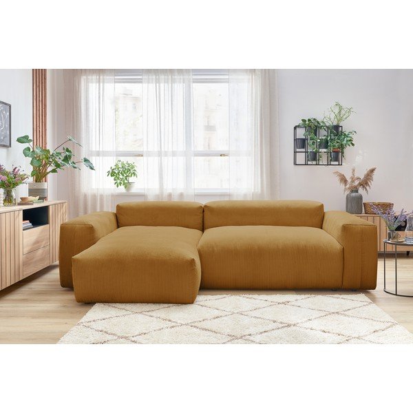 Sinepju dzeltens velveta stūra dīvāns (kreisais stūris) Lafayette – Bobochic Paris-image-1