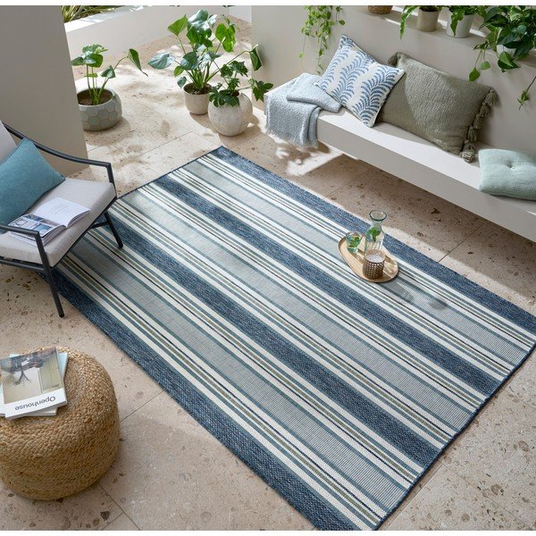 Zilganzaļš iekštelpu un āra paklājs 120x170 cm Roma Stripe – Flair Rugs-image-1