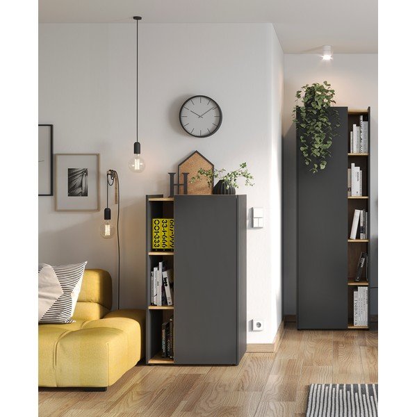 Tumši pelēks grāmatu plaukts ar ozolkoka imitāciju 62x115 cm Austin – Germania-image-4