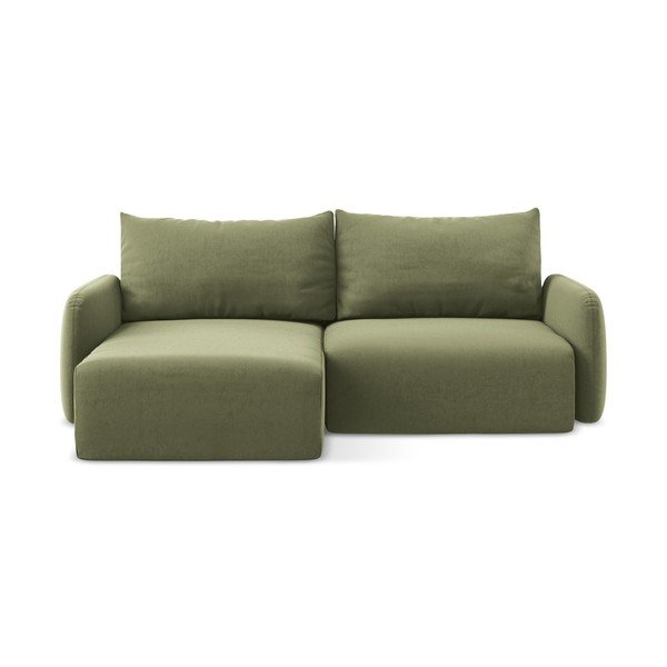 Zaļš samta salokāms stūra dīvāns ar uzglabāšanas vietu (ar kreiso stūri/ar zvilni) Kalena – Makamii