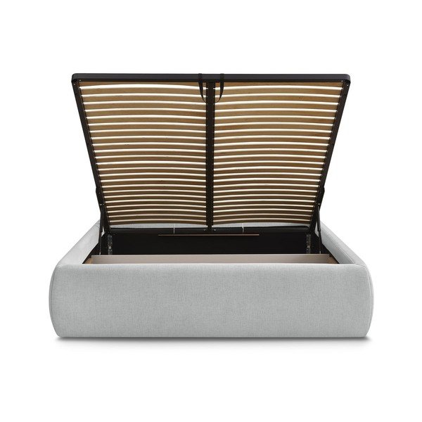 Gaiši pelēka polsterēta divvietīga gulta ar veļas kasti/bez galvgaļa un ar redelēm 160x200 cm Inera – Bobochic Paris-image-4