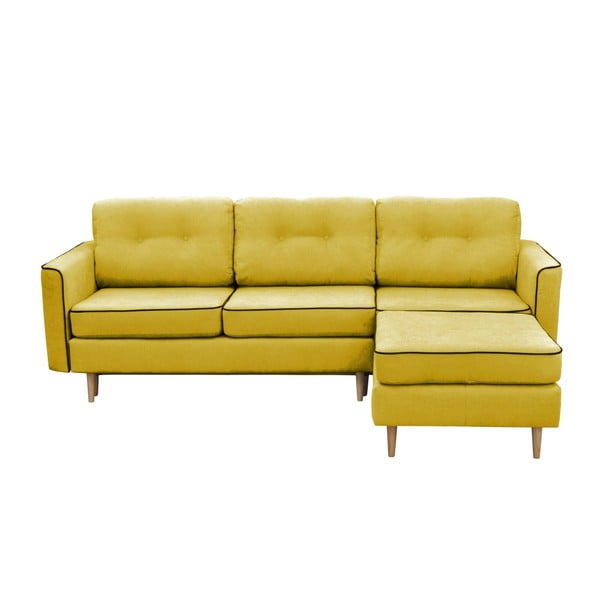 Dzeltens trīsvietīgs izlaižams dīvāns ar gaišām kājām Mazzini Sofas Ladybird, labais stūris