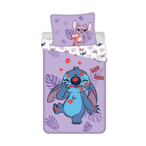 Violeta vienguļamā kokvilnas bērnu gultas veļa 140x200 cm Lilo and Stitch "Kiss" – Jerry Fabrics