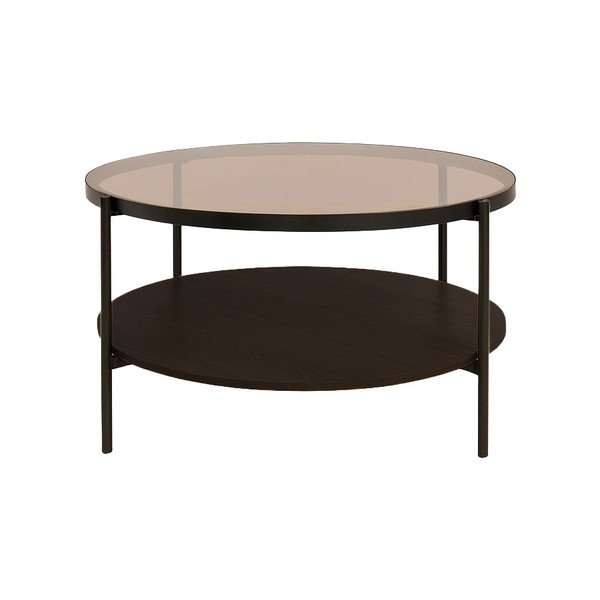 Brūns apaļš žurnālgaldiņš ar stikla galda virsmu ø 84 cm Hassel – Unique Furniture