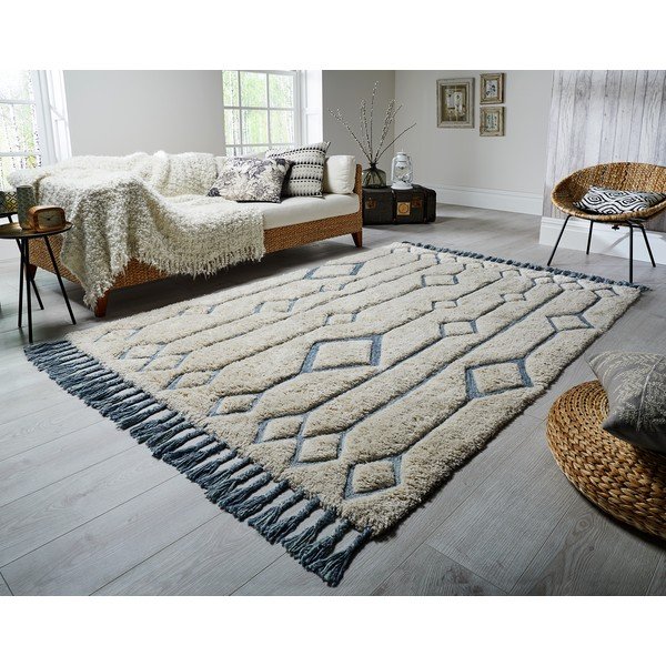 Bēšs un zils ar rokām austs paklājs Flair Rugs Solitaire Sion, 160 x 230 cm-image-2