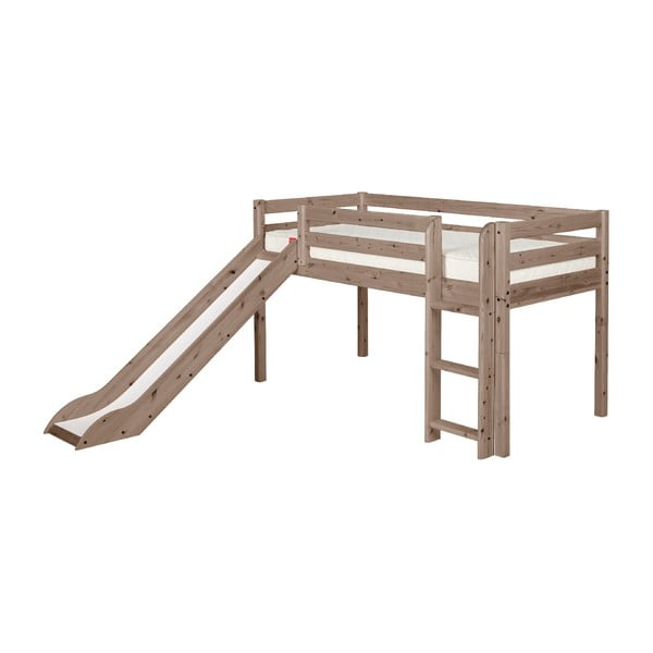 Brūna vidēji augsta bērnu gulta no priedes koka ar slīdkalniņu Flexa Classic, 90 x 200 cm