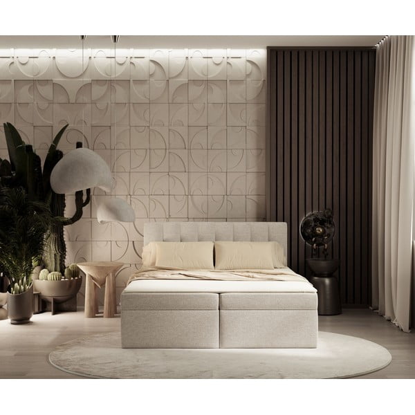 Bēša atsperu gulta ar veļas kasti 160x200 cm Novento – Maison de Rêve-image-3