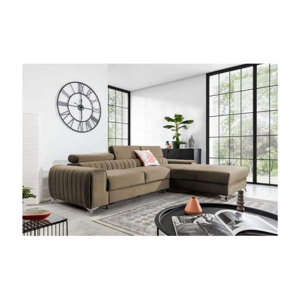 Gaiši brūns samta salokāms/ar uzglabāšanas vietu stūra dīvāns (ar labo stūri/ar zvilni) Grayson – ELTAP-image-1