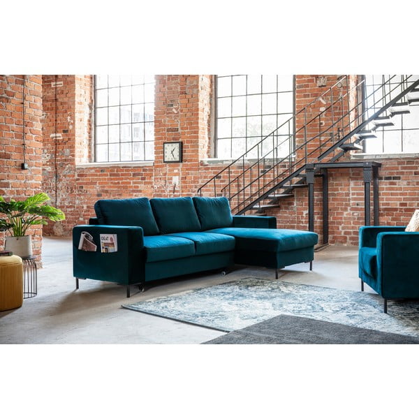 Zaļganzils samta salokāms stūra dīvāns (ar labo stūri) Lofty Lilly – Miuform-image-3