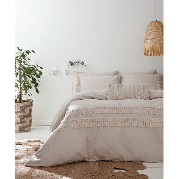 Pelēka un bēša kokvilnas gultasveļa Pineapple Elephant Izmir, 200 x 200 cm-image-4