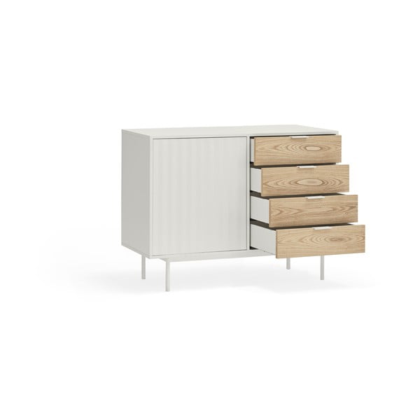 Balta/dabīga toņa zema kumode ar ozolkoka imitāciju 108x80 cm Sierra – Teulat-image-4