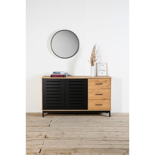 Kumode ar koka konstrukciju un melnām detaļām Marckeric Alessia, platums 141 cm-image-1