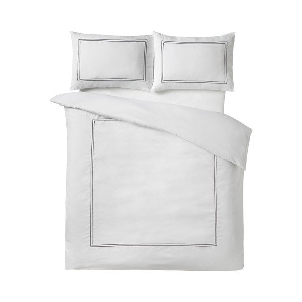 Balta divguļamā trīsdaļīga satīna gultas veļa 200x200 cm So Soft Mono Satin Stitch – Catherine Lansfield