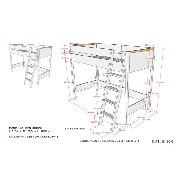 Tumši pelēka paaugstināta gulta bērniem Vipack London, 90 x 200 cm-image-3