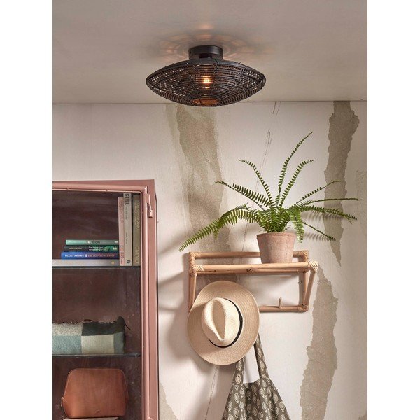 Melna griestu lampa ar rotangpalmas abažūru ø 40 cm Tanami – Good&Mojo-image-1