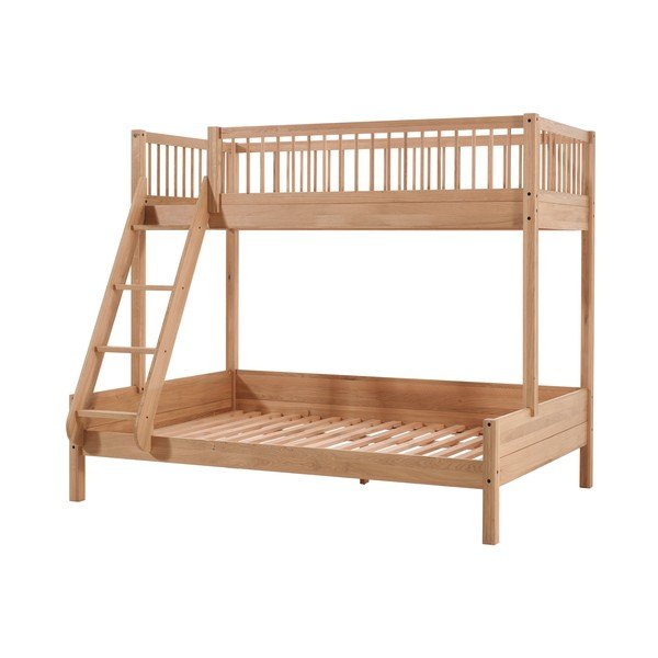 Dabīga toņa ozola masīvkoka divstāvu bērnu gulta ar redelēm 140x200/90x200 cm Forrest – Vipack