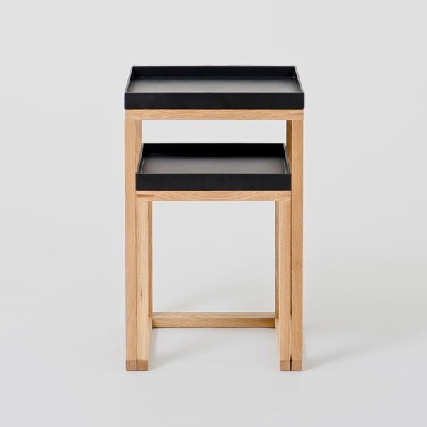 2 ozolkoka sānu galdiņu komplekts ar melnu virsmu Wireworks Oak-image-1