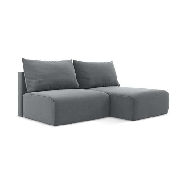 Pelēks samta salokāms stūra dīvāns ar uzglabāšanas vietu (ar labo stūri/ar zvilni) Kalena – Makamii-image-2