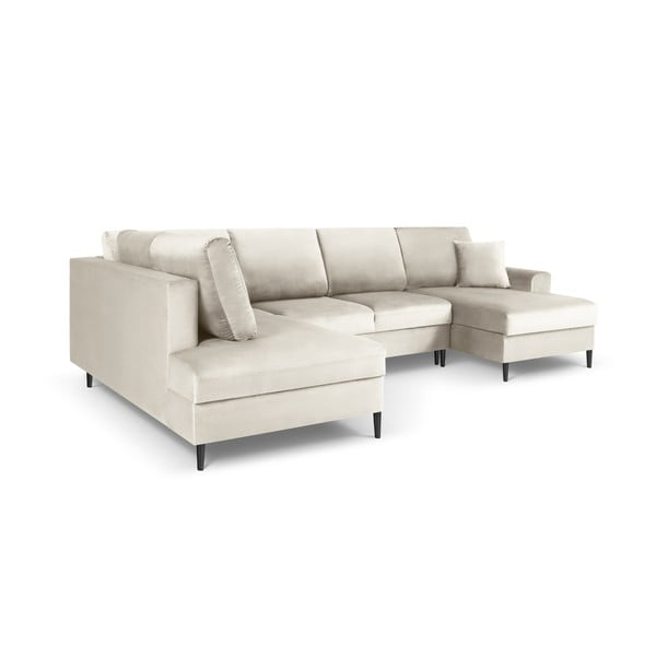 Bēšs samta salokāms stūra dīvāns ar uzglabāšanas vietu (ar kreiso stūri/U veida) Kyoto – Cosmopolitan Design-image-3