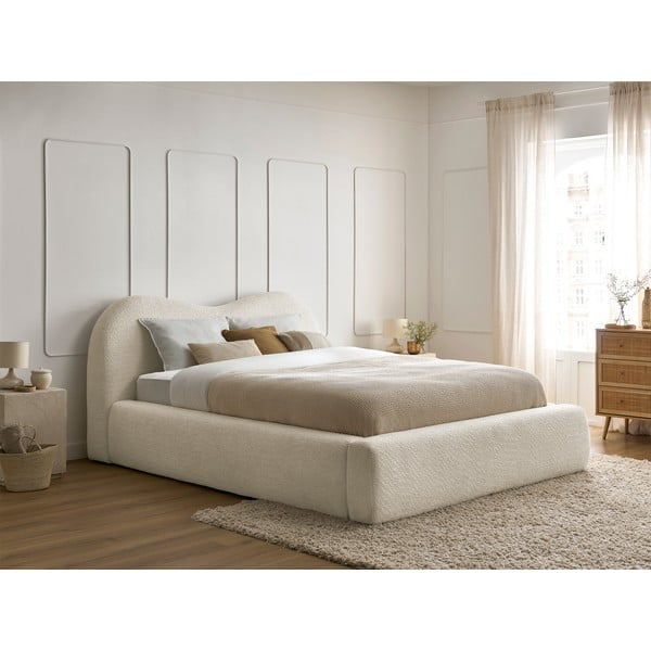 Bēša polsterēta divvietīga gulta ar veļas kasti ar redelēm 180x200 cm Orlane – Bobochic Paris-image-1