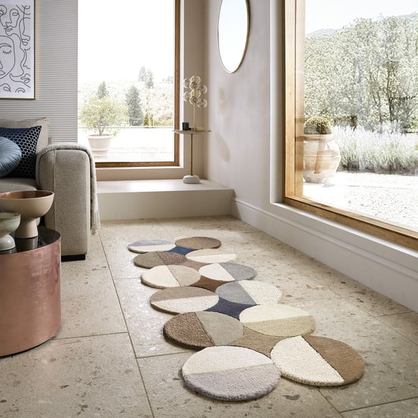 Pelēkbēšs ar rokām darināts vilnas celiņa paklājs 80x230 cm Mia Ellipse – Flair Rugs-image-2
