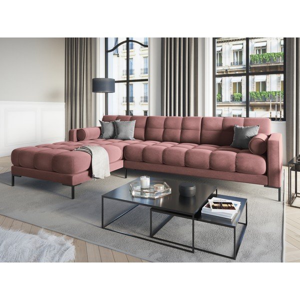 Rozā samta stūra dīvāns Cosmopolitan Design Bali, kreisais stūris-image-1