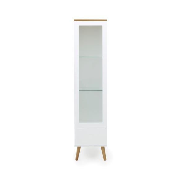 Balta viendurvju vitrīna ar ozolkoka kājām Tenzo Dot, augstums 175 cm