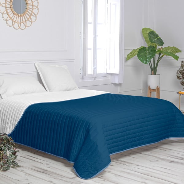 Balts/zils kokvilnas stepēts gultas pārklājs 240x260 cm Dash – Happy Friday