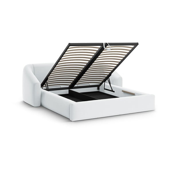 Gaiši pelēka polsterēta divvietīga gulta ar veļas kasti ar redelēm 180x200 cm Campi – Cosmopolitan Design-image-2