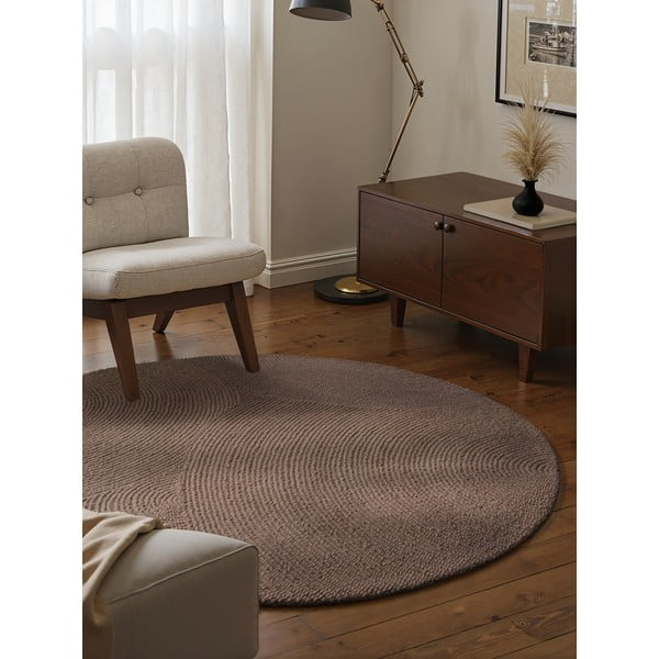 Pelēkbrūns ar rokām darināts vilnas apaļš paklājs ø 120 cm Eleni Taupe – Hanse Home-image-1