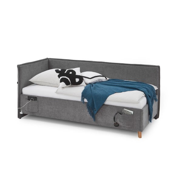 Pelēka polsterēta stūra bērnu gulta bez režģa 90x200 cm Fun – Meise Möbel-image-3