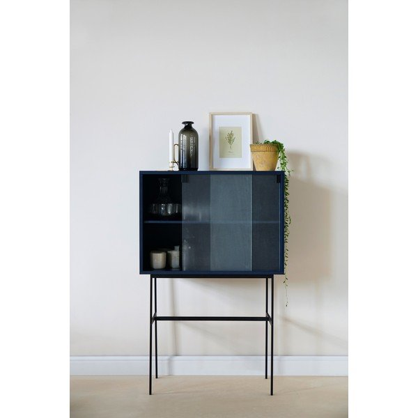 Tumši zila vitrīna ar bīdāmām durvīm 70x109x40 cm Lekko – noo.ma-image-1