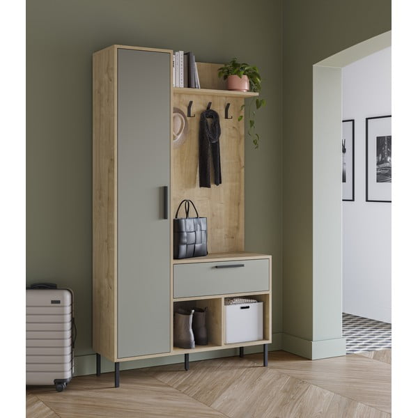 Zaļa/dabīga toņa priekšnama iekārta ar ozolkoka imitāciju 108x195x35 cm Heidy – Marckeric-image-1