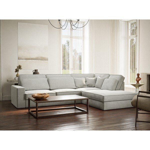 Gaiši pelēks stūra dīvāns no šenila auduma (ar labo stūri/L veida) Kirou – Maison de Rêve-image-1