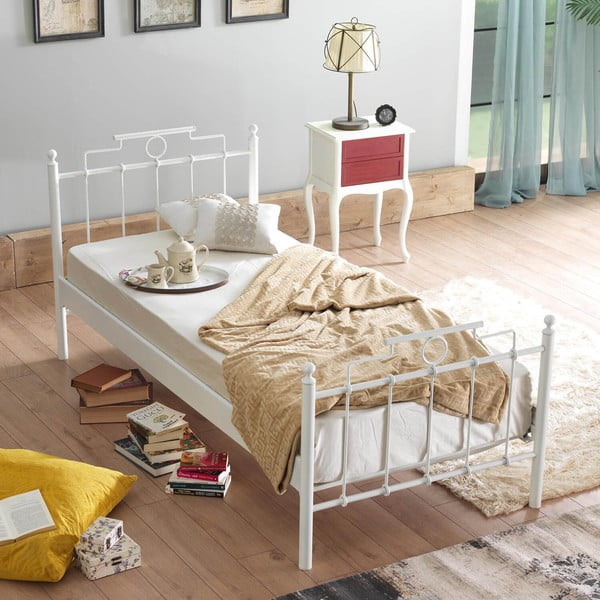 Balta metāla vienvietīga gulta ar režģi 120x200 cm Hatkus – Kalune Design-image-2