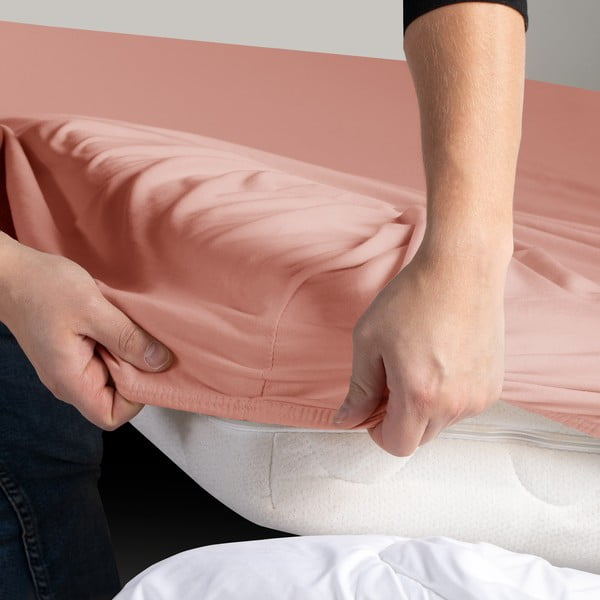 Persiku oranžs trikotāžas palags ar gumiju 240x220 cm Amber – Restilo-image-1