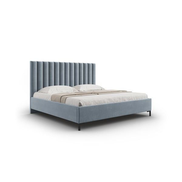 Gaiši zila polsterēta divvietīga gulta ar veļas kasti un redelēm 180x200 cm Casey – Mazzini Beds