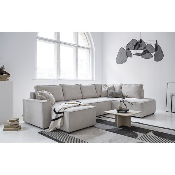 Balts velveta salokāms stūra dīvāns (ar labo stūri/U veida) Brave Dave – Miuform-image-2