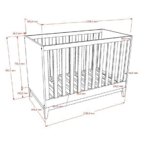 Tumša dabīga toņa bērnu gultiņa ar riekstkoka imitāciju ar regulējamu augstumu 60x120 cm Ilyas – Vipack-image-3