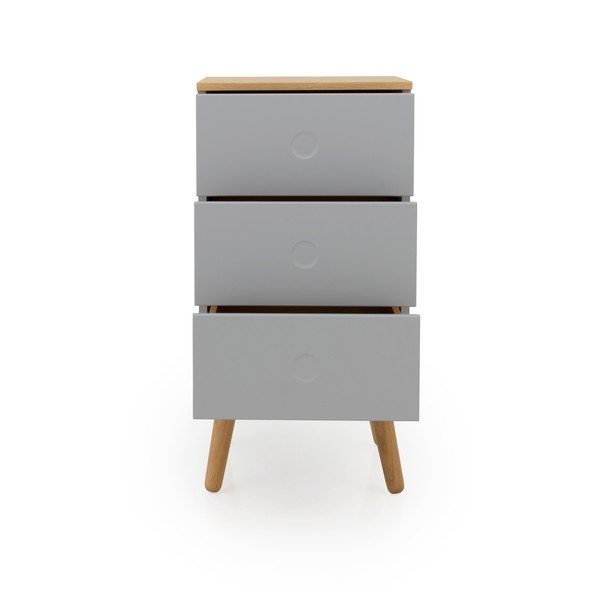Pelēka kumode ar ozolkoka kājām un 3 atvilktnēm Tenzo Dot, platums 40 cm-image-3