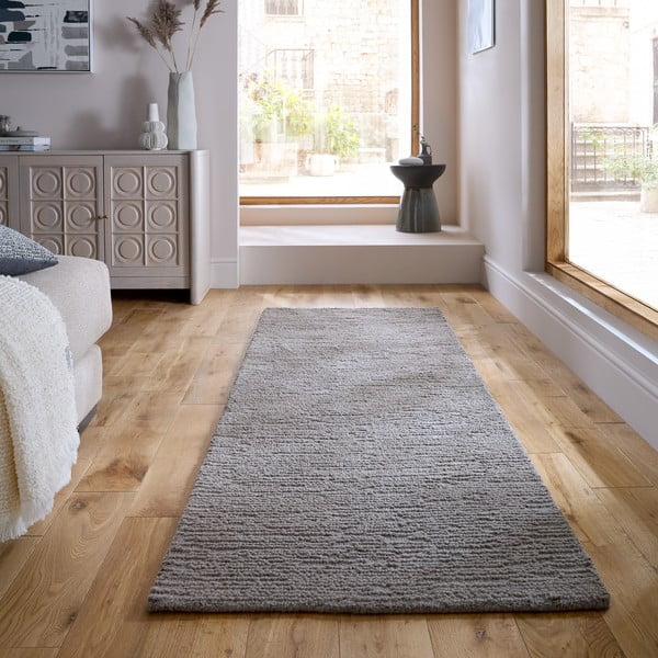 Pelēks ar rokām darināts vilnas celiņa paklājs 80x230 cm Harris Boucle – Flair Rugs-image-1