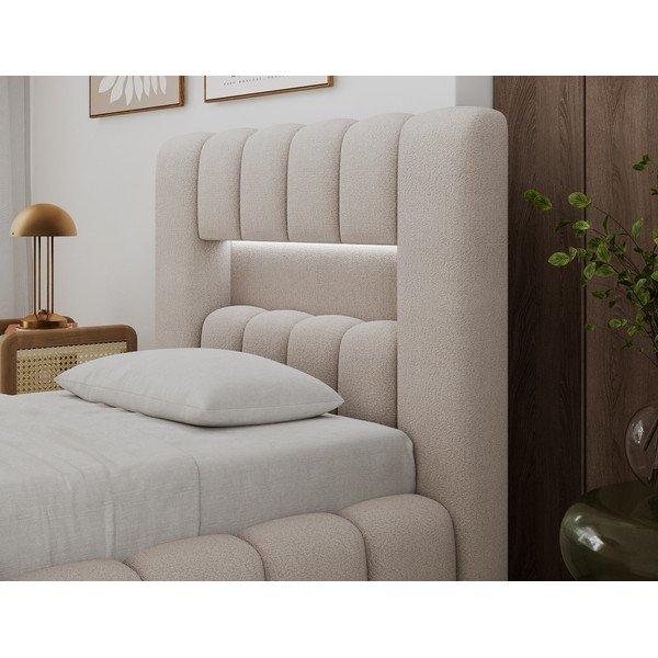Bēša polsterēta vienvietīga gulta ar veļas kasti ar redelēm 90x200 cm Lamica – ELTAP-image-3